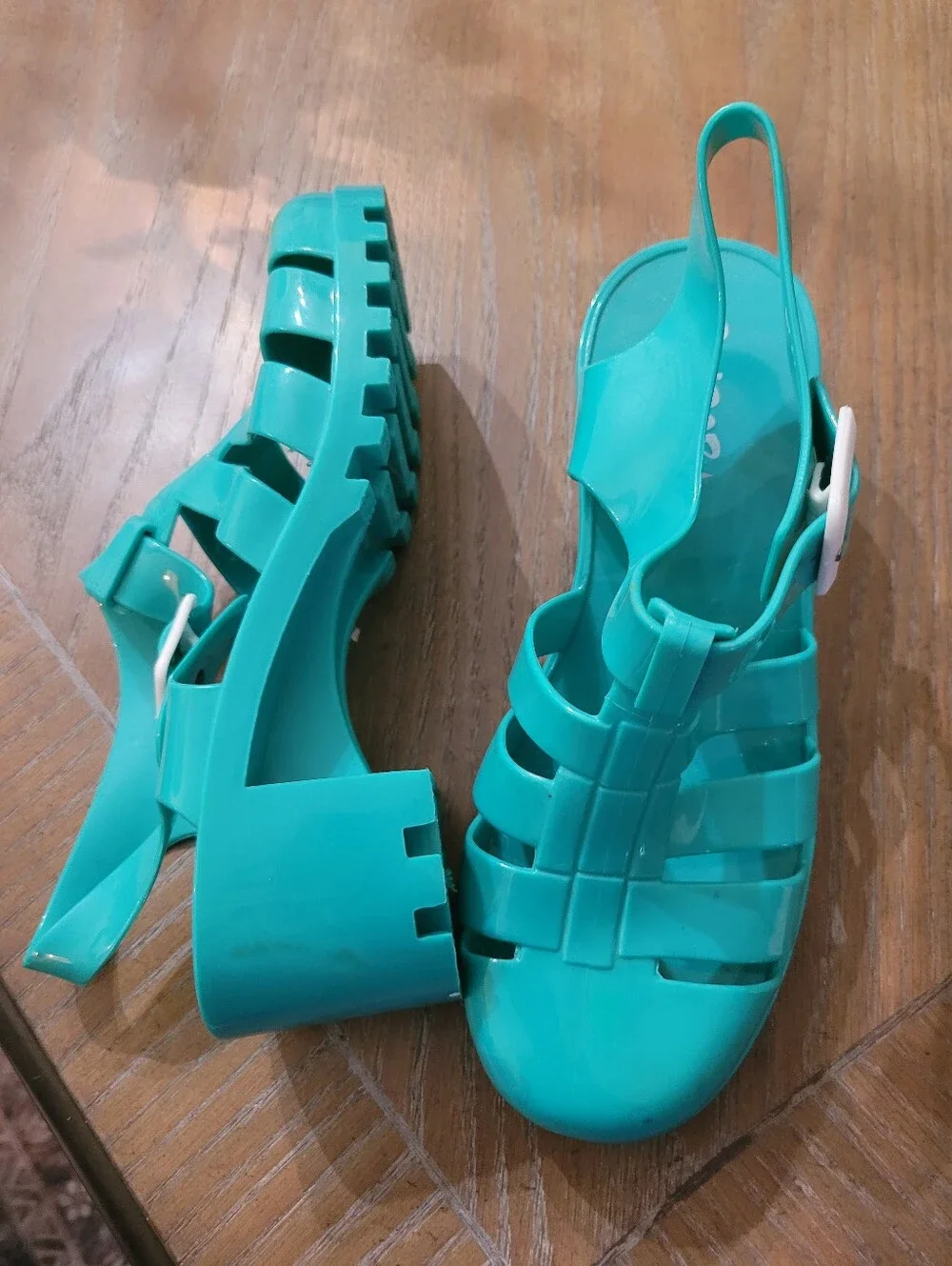 Pandora Teal Jelly Platform Size 7.5